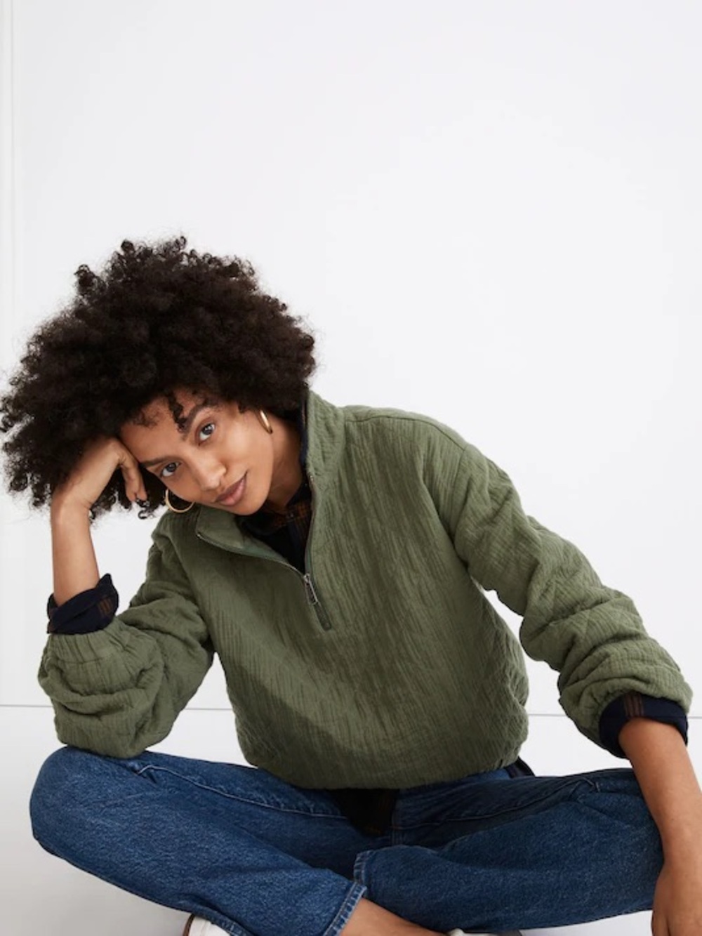 Madewell Diamond Jacquard Half-Zip Pullover Top Small